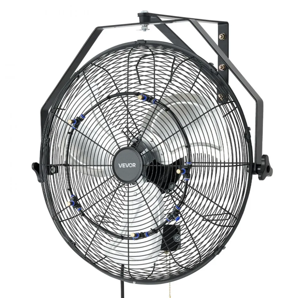 VEVOR Wall Mount Fan, 20 in Wall Mounted Hanging Fan with Mist, IP44-rated Protection, 3-Speed, Long Airflow Distance, Adjustable Rotation Angle, Powerful for Industry, Commercial, Garage, Workshop
