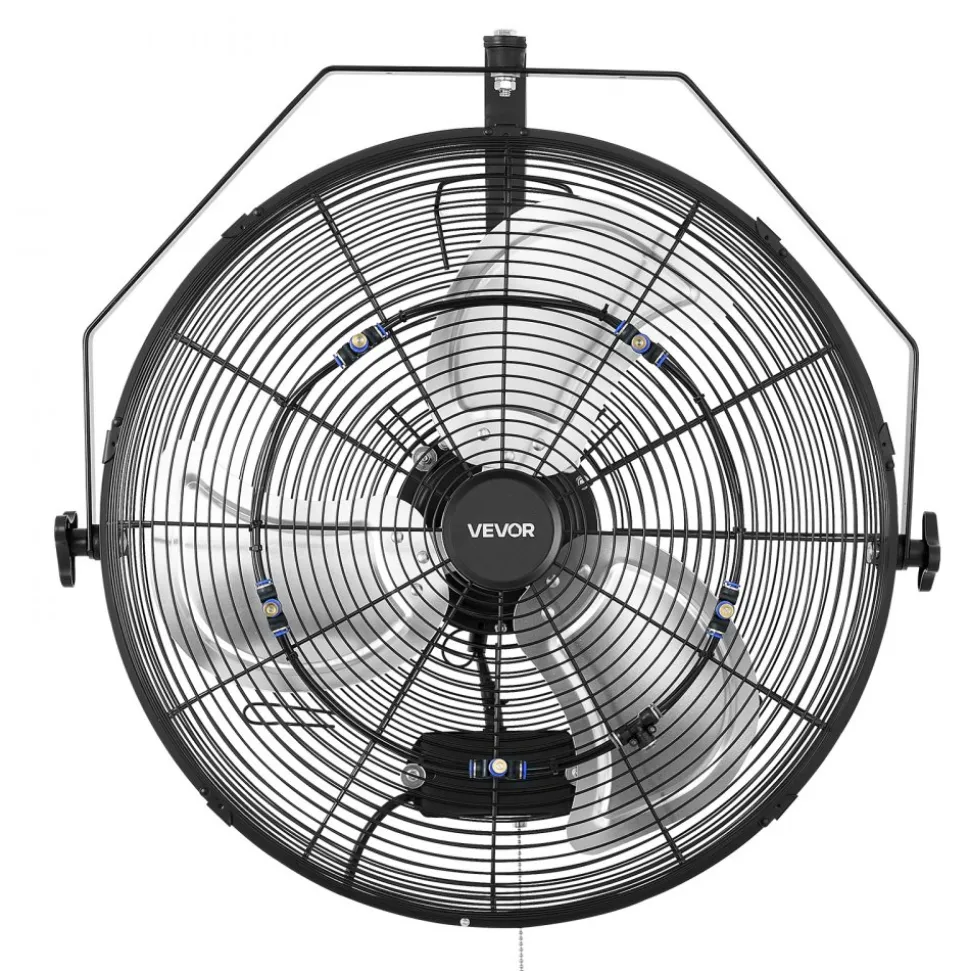 VEVOR Wall Mount Fan, 20 in Wall Mounted Hanging Fan with Mist, IP44-rated Protection, 3-Speed, Long Airflow Distance, Adjustable Rotation Angle, Powerful for Industry, Commercial, Garage, Workshop