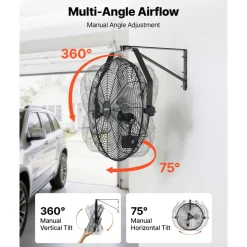 VEVOR Wall Mount Fan, 18 in Wall Mounted Hanging Fan with IP44-rated Protection, 3-Speed, Long Airflow Distance, Adjustable Rotation Angle, Powerful for Industry, Commercial, Garage, Workshop