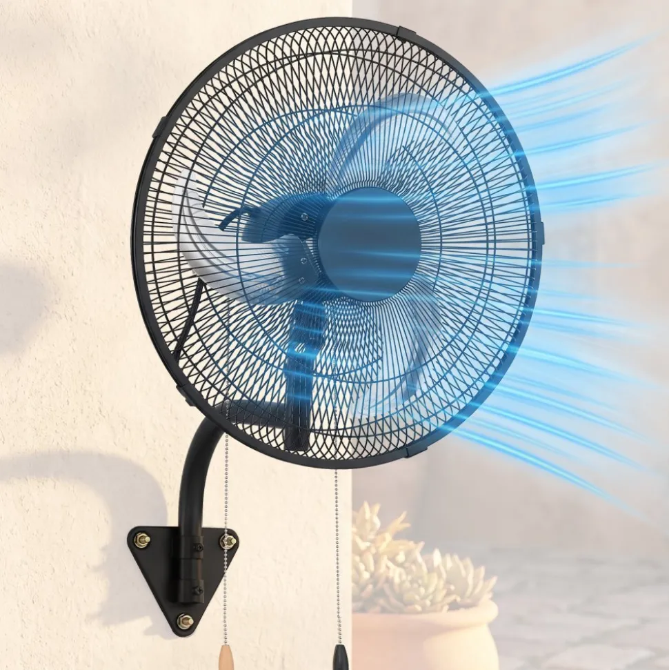 VEVOR Wall Mount Fan, 18 in Wall Mounted Hanging Fan with IP44-rated Protection, 3-Speed, Long Airflow Distance, Adjustable Rotation Angle, Powerful for Industry, Commercial, Garage, Workshop