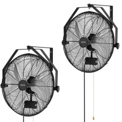 VEVOR Wall Mount Fan, 18 in Wall Mounted Hanging Fan with IP44-rated Protection, 3-Speed, Long Airflow Distance, Adjustable Rotation Angle, Powerful for Industry, Commercial, Garage, Workshop, 2 Pack