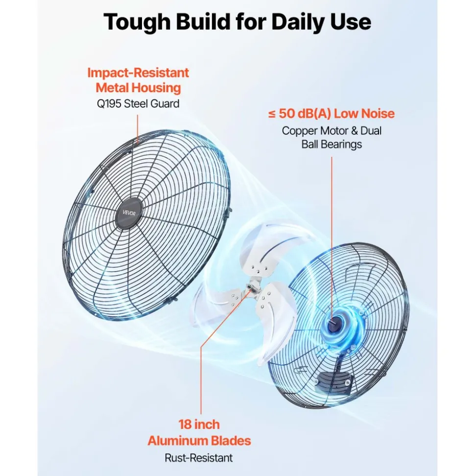 VEVOR Wall Mount Fan, 20 in Wall Mounted Hanging Fan with Oscillating & Mist, Remote, IP44-rated, 3-Speed, 18h Timer, Temperature Control, Powerful for Industry, Commercial, Garage, Workshop, Gym