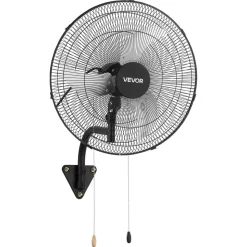 VEVOR Wall Mount Fan, 20 in Wall Mounted Hanging Fan Oscillating, 3-Speed, Long Airflow Distance, Adjustable Rotation Angle, Mechanical Powerful for Industry, Commercial, Garage, Workshop, Gym, Black