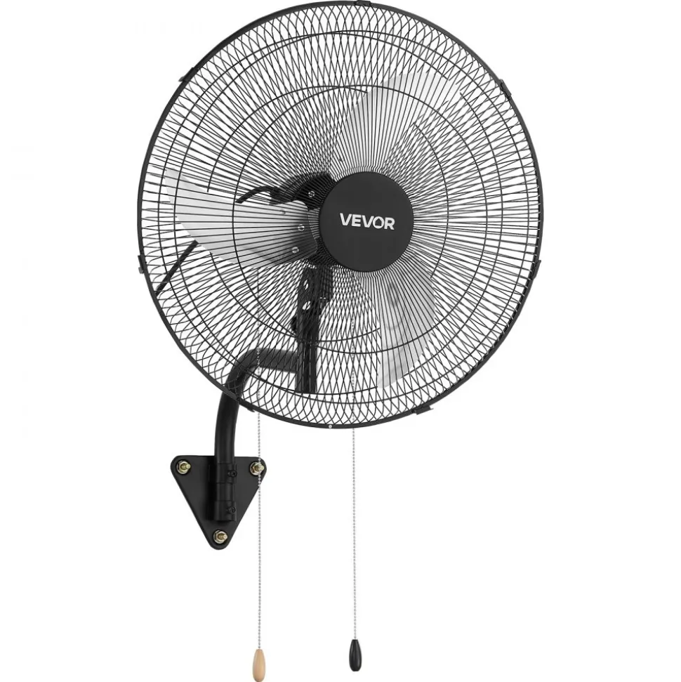 VEVOR Wall Mount Fan, 20 in Wall Mounted Hanging Fan Oscillating, 3-Speed, Long Airflow Distance, Adjustable Rotation Angle, Mechanical Powerful for Industry, Commercial, Garage, Workshop, Gym, Black