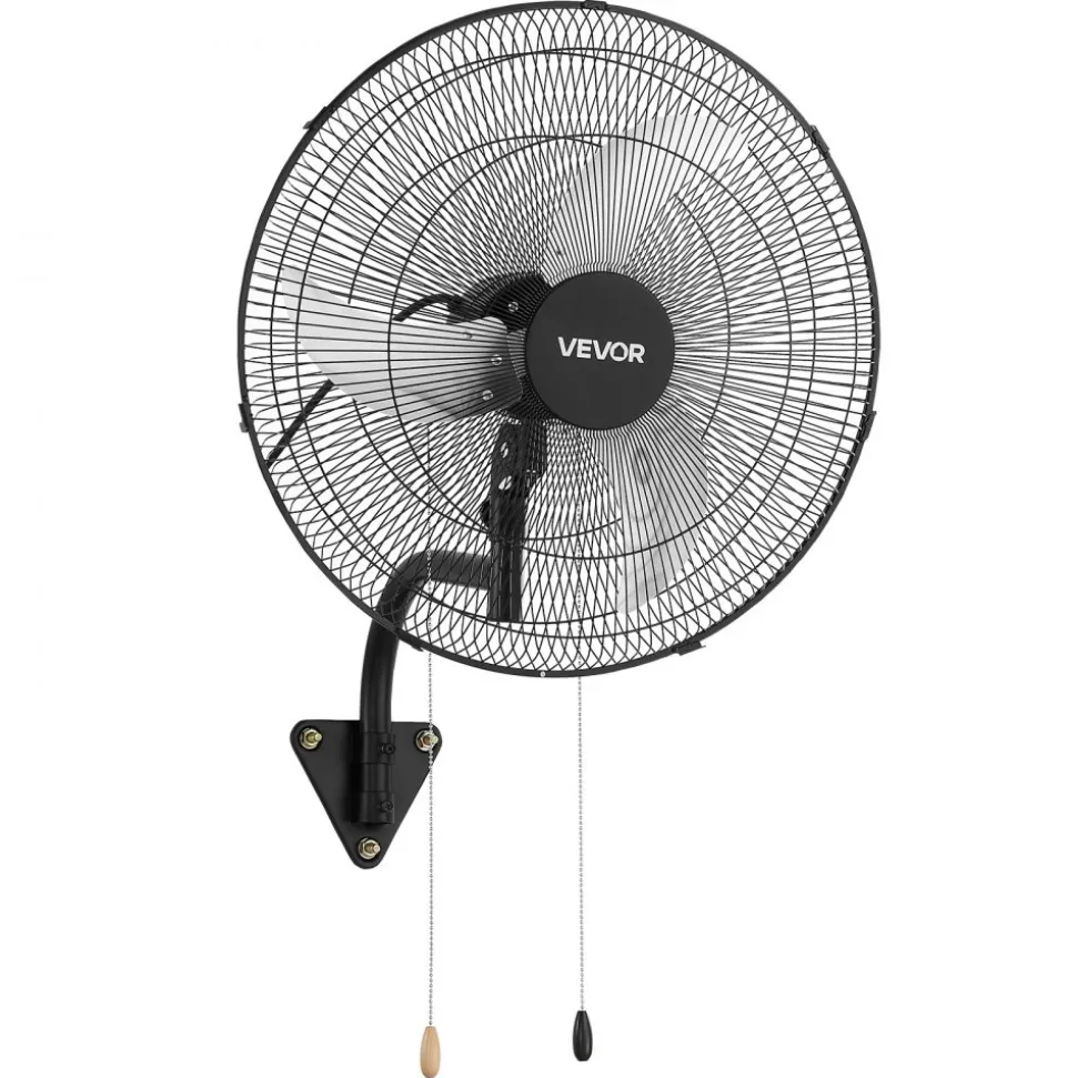 VEVOR Wall Mount Fan, 20 in Wall Mounted Hanging Fan Oscillating, 3-Speed, Long Airflow Distance, Adjustable Rotation Angle, Mechanical Powerful for Industry, Commercial, Garage, Workshop, Gym, Black