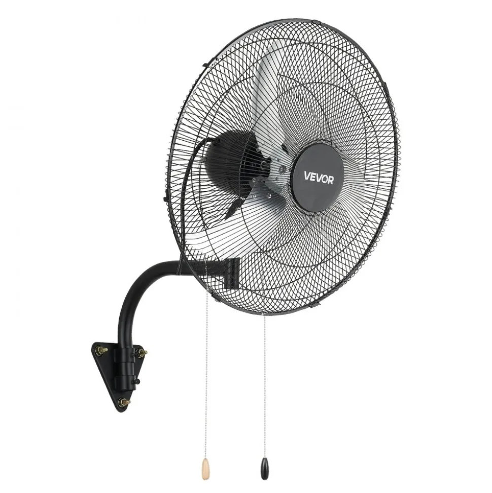 VEVOR Wall Mount Fan, 20 in Wall Mounted Hanging Fan Oscillating, 3-Speed, Long Airflow Distance, Adjustable Rotation Angle, Mechanical Powerful for Industry, Commercial, Garage, Workshop, Gym, Black