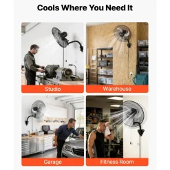 VEVOR Wall Mount Fan, 18 in Wall Mounted Hanging Fan Oscillating, 3-Speed, Long Airflow Distance, Adjustable Rotation Angle, Mechanical Powerful for Industry, Commercial, Garage, Workshop, Gym, Black