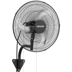 VEVOR Wall Mount Fan, 18 in Wall Mounted Hanging Fan Oscillating, 3-Speed, Long Airflow Distance, Adjustable Rotation Angle, Mechanical Powerful for Industry, Commercial, Garage, Workshop, Gym, Black