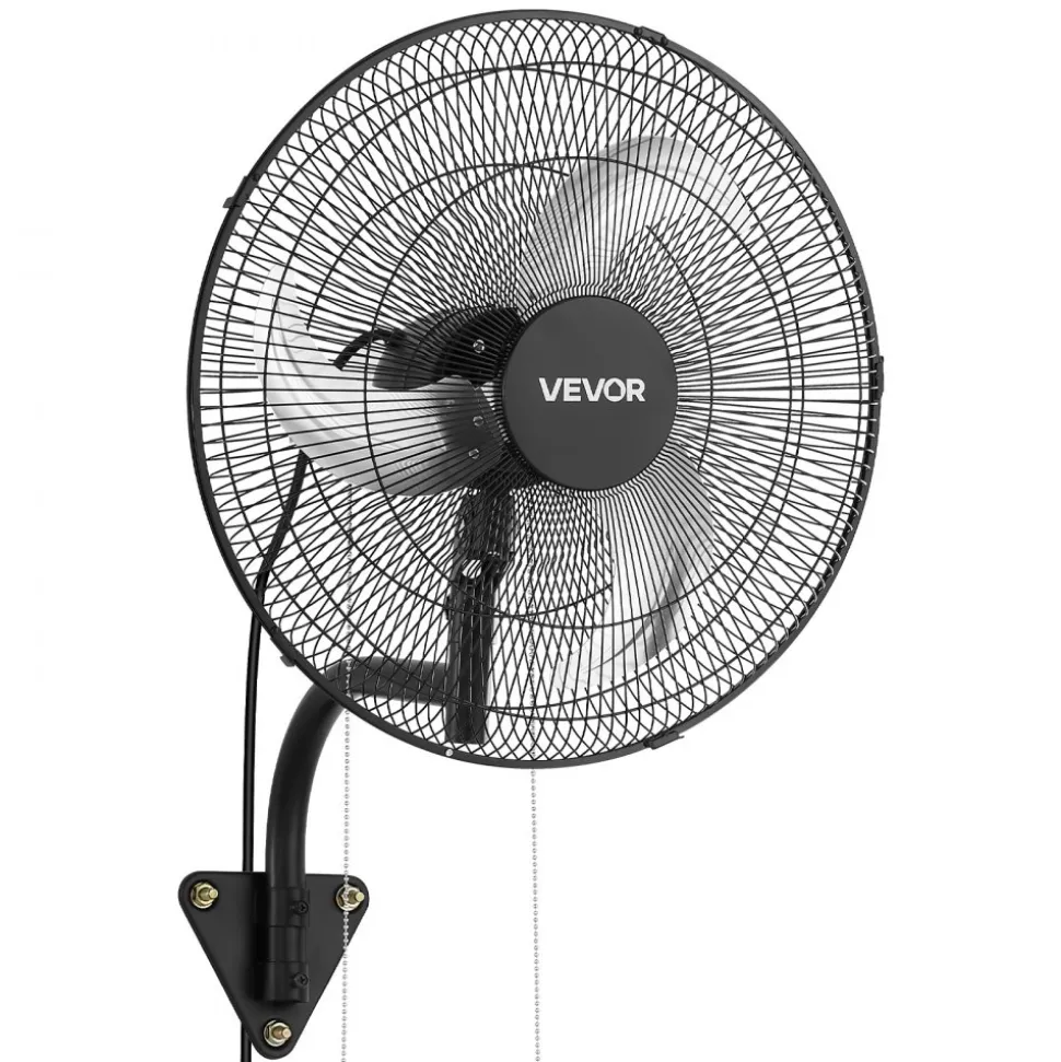 VEVOR Wall Mount Fan, 18 in Wall Mounted Hanging Fan Oscillating, 3-Speed, Long Airflow Distance, Adjustable Rotation Angle, Mechanical Powerful for Industry, Commercial, Garage, Workshop, Gym, Black