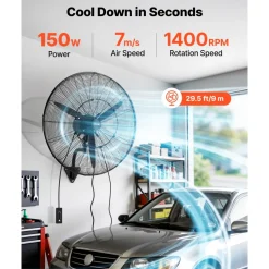 VEVOR Wall Mount Fan, 18 in Wall Mounted Hanging Fan Oscillating, 3-Speed, Long Airflow Distance, Adjustable Rotation Angle, Mechanical Powerful for Industry, Commercial, Garage, Workshop, Gym, 2 Pack