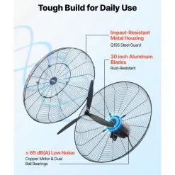 VEVOR Wall Mount Fan, 18 in Wall Mounted Hanging Fan Oscillating, 3-Speed, Long Airflow Distance, Adjustable Rotation Angle, Mechanical Powerful for Industry, Commercial, Garage, Workshop, Gym, 2 Pack