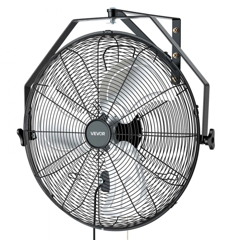 VEVOR Wall Mount Fan, 20 in Wall Mounted Hanging Fan, 3-Speed, Long Airflow Distance, Adjustable Rotation Angle, Mechanical Control, Powerful for Industry, Commercial, Garage, Workshop, Gym, 2 Pack