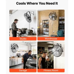 VEVOR Wall Mount Fan, 20 in Wall Mounted Hanging Fan, 3-Speed, Long Airflow Distance, Adjustable Rotation Angle, Mechanical Control, Powerful for Industry, Commercial, Garage, Workshop, Gym, 2 Pack