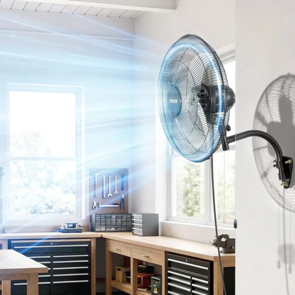 VEVOR Wall Mount Fan, 20 in Wall Mounted Hanging Fan Oscillating, 3-Speed, Long Airflow Distance, Adjustable Rotation Angle, Mechanical Powerful for Industry, Commercial, Garage, Workshop, Gym, 2 Pack
