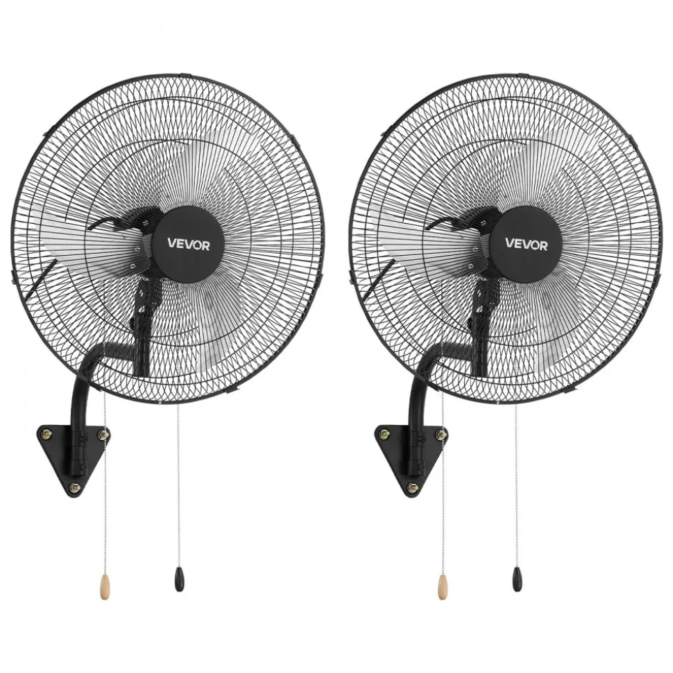 VEVOR Wall Mount Fan, 20 in Wall Mounted Hanging Fan Oscillating, 3-Speed, Long Airflow Distance, Adjustable Rotation Angle, Mechanical Powerful for Industry, Commercial, Garage, Workshop, Gym, 2 Pack
