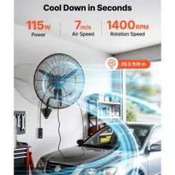 VEVOR Wall Mount Fan, 24 in Wall Mounted Hanging Fan with Oscillating & Mist, IP44-rated, 3-Speed, Powerful Air Reach, Mechanical Control, Long Airflow for Industry, Commercial, Garage, Workshop