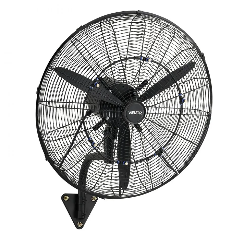 VEVOR Wall Mount Fan, 24 in Wall Mounted Hanging Fan with Oscillating & Mist, IP44-rated, 3-Speed, Powerful Air Reach, Mechanical Control, Long Airflow for Industry, Commercial, Garage, Workshop