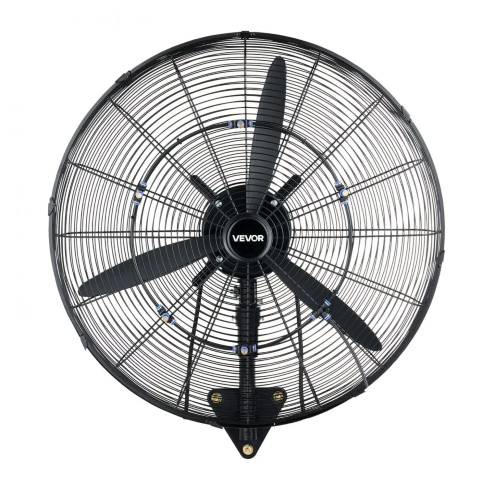 VEVOR Wall Mount Fan, 24 in Wall Mounted Hanging Fan with Oscillating & Mist, IP44-rated, 3-Speed, Powerful Air Reach, Mechanical Control, Long Airflow for Industry, Commercial, Garage, Workshop