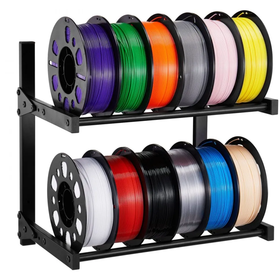 VEVOR Wall Mount Printer Filament Storage Rack, 2-Tier Wall Bracket Storage Shelf, Rolling Filament Spool Holders Racks with Wheels, Filaments Organzied for 3D Printing Studio, Workshop (Shelf Only)