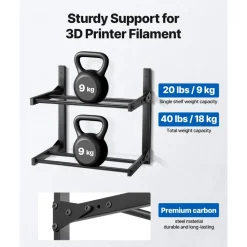 VEVOR Wall Mount Printer Filament Storage Rack, 2-Tier Wall Bracket Storage Shelf, Rolling Filament Spool Holders Racks with Wheels, Filaments Organzied for 3D Printing Studio, Workshop (Shelf Only)
