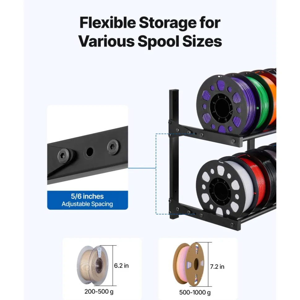 VEVOR Wall Mount Printer Filament Storage Rack, 2-Tier Wall Bracket Storage Shelf, Rolling Filament Spool Holders Racks with Wheels, Filaments Organzied for 3D Printing Studio, Workshop (Shelf Only)