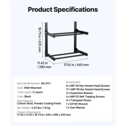 VEVOR Wall Mount Printer Filament Storage Rack, 2-Tier Wall Bracket Storage Shelf, Rolling Filament Spool Holders Racks with Wheels, Filaments Organzied for 3D Printing Studio, Workshop (Shelf Only)
