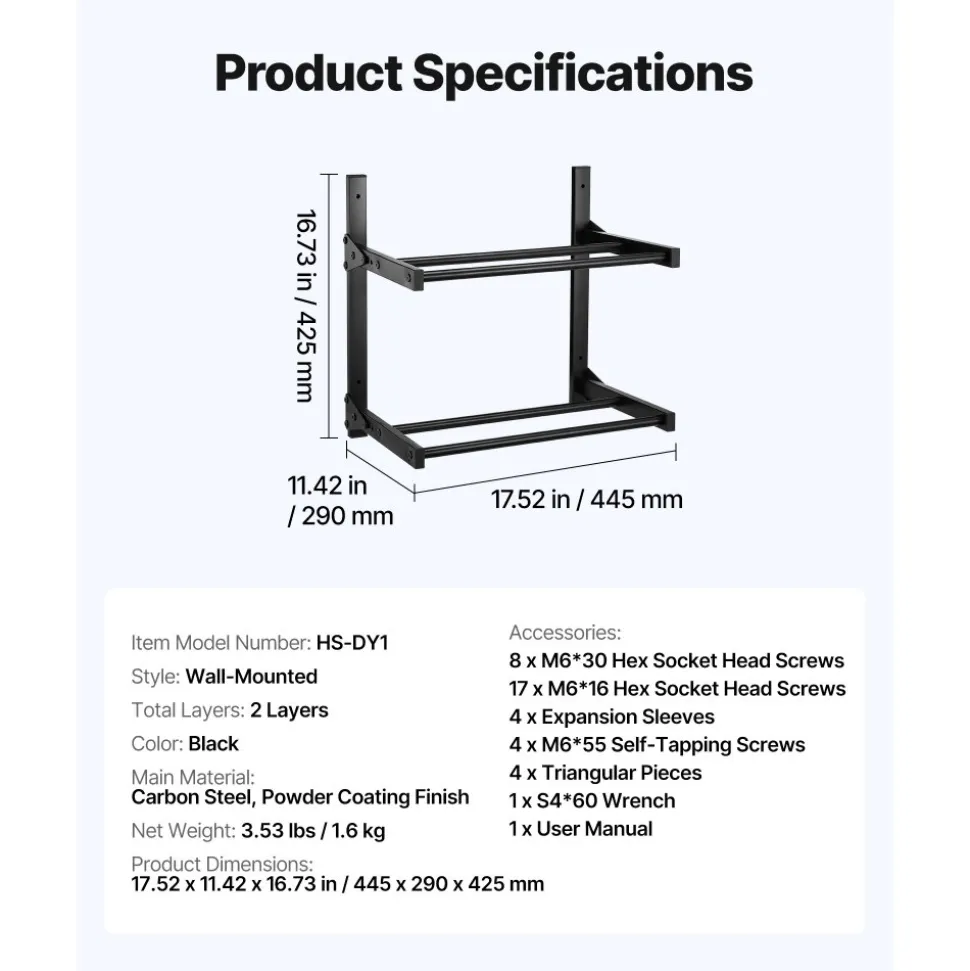 VEVOR Wall Mount Printer Filament Storage Rack, 2-Tier Wall Bracket Storage Shelf, Rolling Filament Spool Holders Racks with Wheels, Filaments Organzied for 3D Printing Studio, Workshop (Shelf Only)