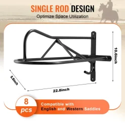 VEVOR Wall Mount Saddle Rack, 27.3 x 16.3 x 12.5 in, 8 Packs Horse Saddle Rack with Pad Bar, Portable Saddle Stand for English & Western Saddle, Horse Tack Storage for Equestrian Garden, Black