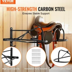 VEVOR Wall Mount Saddle Rack, 27.3 x 16.3 x 12.5 in, 8 Packs Horse Saddle Rack with Pad Bar, Portable Saddle Stand for English & Western Saddle, Horse Tack Storage for Equestrian Garden, Black