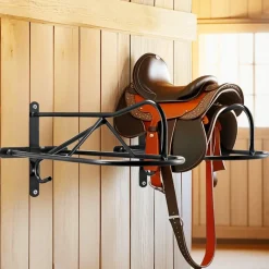 VEVOR Wall Mount Saddle Rack, 27.3 x 16.3 x 12.5 in, 8 Packs Horse Saddle Rack with Pad Bar, Portable Saddle Stand for English & Western Saddle, Horse Tack Storage for Equestrian Garden, Black