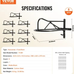 VEVOR Wall Mount Saddle Rack, 27.3 x 16.3 x 12.5 in, 8 Packs Horse Saddle Rack with Pad Bar, Portable Saddle Stand for English & Western Saddle, Horse Tack Storage for Equestrian Garden, Black