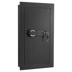 VEVOR Wall Safe, 3-Tier Hidden Wall Mounted Safe with Password & Key, Q235 Cold-Rolled Steel In-Wall Box with LED Lighting, 2 Adjustable Shelves & 5 Key Holders for Money, Jewelry, Passport, Black