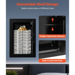 VEVOR Wall Safe, 3-Tier Hidden Wall Safe with Fingerprint, Password, Key & Turning Knob, Q235 Cold-Rolled Steel In-Wall Box with Adjustable Shelves & Key Holders for Money, Jewelry, Passport, Document