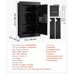 VEVOR Wall Safe, 3-Tier Hidden Wall Safe with Fingerprint, Password, Key & Turning Knob, Q235 Cold-Rolled Steel In-Wall Box with Adjustable Shelves & Key Holders for Money, Jewelry, Passport, Document