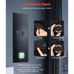 VEVOR Wall Safe, 4-Tier Hidden Wall Mounted Gun Safe with Password & Key, Q235 Cold-Rolled Steel In-Wall Box with LED Lighting, 3 Adjustable Shelves & Key Holders for Money, Jewelry, Passport, Black