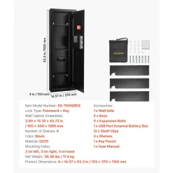VEVOR Wall Safe, 4-Tier Hidden Wall Mounted Gun Safe with Password & Key, Q235 Cold-Rolled Steel In-Wall Box with LED Lighting, 3 Adjustable Shelves & Key Holders for Money, Jewelry, Passport, Black