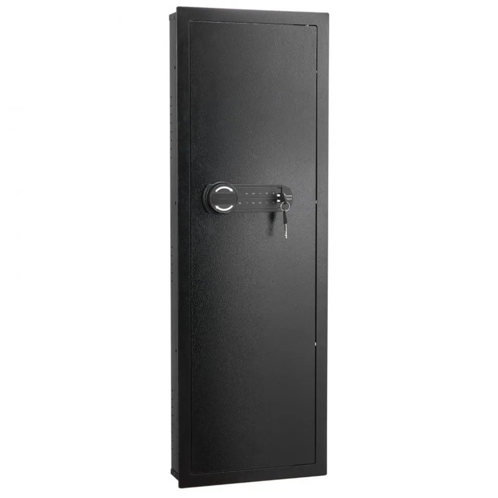 VEVOR Wall Safe, 4-Tier Hidden Wall Mounted Gun Safe with Password & Key, Q235 Cold-Rolled Steel In-Wall Box with LED Lighting, 3 Adjustable Shelves & Key Holders for Money, Jewelry, Passport, Black