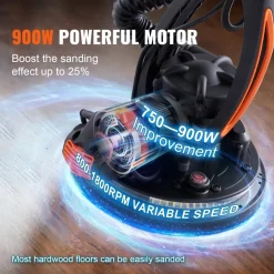 VEVOR Wall Smoother, 900W Drywall Sander, Includes 12 Sanding Pads, Adjustable Speeds from 800-1800 RPM, 3 Vacuum Tubes, Collapsible Design for Ceilings, Dual LED, Telescopic Grip & Dust Collector