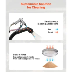 VEVOR Walnut Blaster Kit for Carbon Cleaning, 1200W Sand Blaster with Built-in Vacuum, Extension Nozzle Sandblaster Gun, and 5.5lbs Walnut Shell for Engine Intake Valve Cleaning - 13L