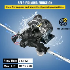 VEVOR Washdown Pump, 12V DC, 7 GPM 60 PSI, Max. 10 FT Lift Self Priming Water Pump, with EPDM Valve, Universal Salt Water Strainer & Female/Male Thread, for RV, Marine Deck, Yacht