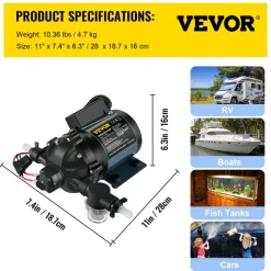 VEVOR Washdown Pump, 12V DC, 7 GPM 60 PSI, Max. 10 FT Lift Self Priming Water Pump, with EPDM Valve, Universal Salt Water Strainer & Female/Male Thread, for RV, Marine Deck, Yacht