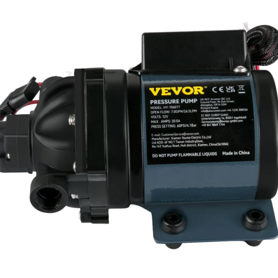 VEVOR Washdown Pump, 12V DC, 7 GPM 60 PSI, Max. 10 FT Lift Self Priming Water Pump, with EPDM Valve, Universal Salt Water Strainer & Female/Male Thread, for RV, Marine Deck, Yacht