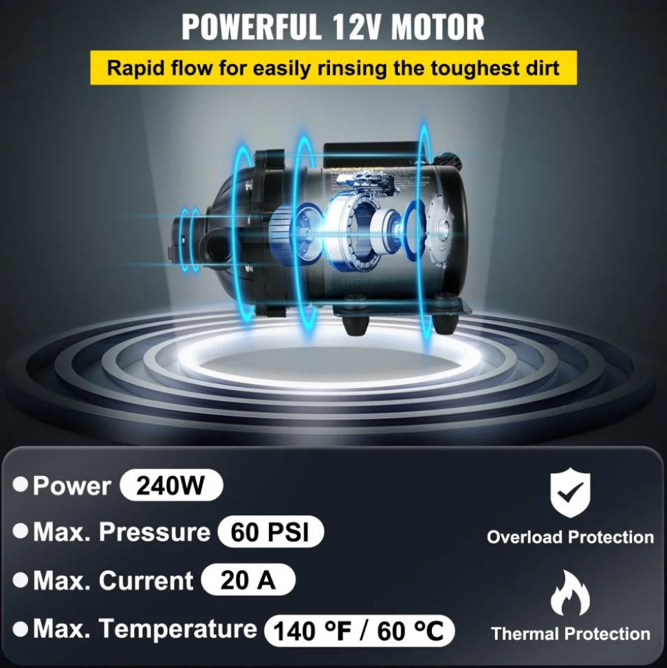 VEVOR Washdown Pump, 12V DC, 7 GPM 60 PSI, Max. 10 FT Lift Self Priming Water Pump, with EPDM Valve, Universal Salt Water Strainer & Female/Male Thread, for RV, Marine Deck, Yacht
