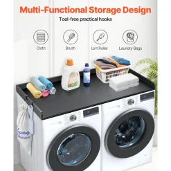 VEVOR Washer Dryer Countertop with 3 Splicing Panels, 54" x 27" Wooden Washer and Dryer Countertop with Non-Slip Pads, Water-Resistant Laundry Topper for Laundry Room Organization and Storage, Black