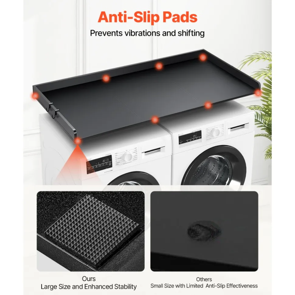 VEVOR Washer Dryer Countertop with 3 Splicing Panels, 54" x 27" Wooden Washer and Dryer Countertop with Non-Slip Pads, Water-Resistant Laundry Topper for Laundry Room Organization and Storage, Black
