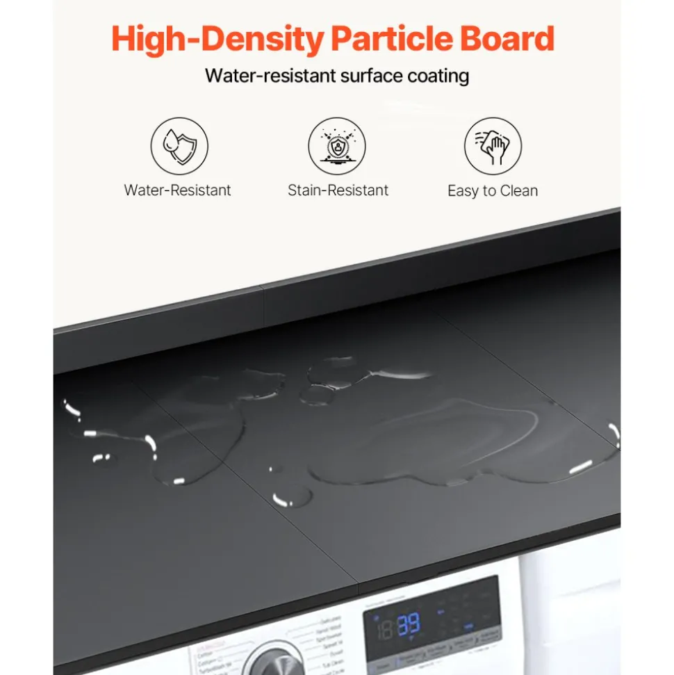 VEVOR Washer Dryer Countertop with 3 Splicing Panels, 54" x 27" Wooden Washer and Dryer Countertop with Non-Slip Pads, Water-Resistant Laundry Topper for Laundry Room Organization and Storage, Black