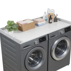 VEVOR Washer Dryer Countertop with 2-Tier Shelf, 54" x 27" Wooden Washer and Dryer Countertop with Anti-Slip Pads, Water-Resistant Laundry Topper Cover for Laundry Room Organization and Storage, Black
