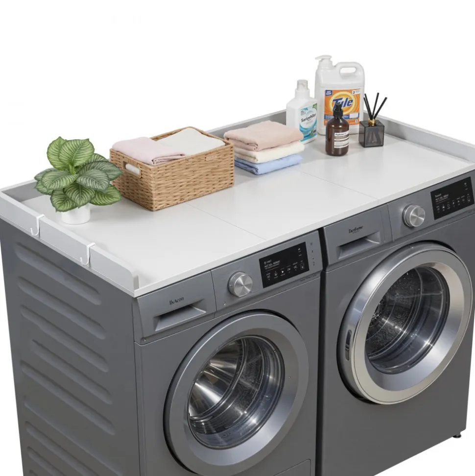 VEVOR Washer Dryer Countertop, 54 x 27.5 in Wooden Washer and Dryer Topper with Edge & 2 Hooks, Water-Resistant Laundry Machine Topper for Laundry Closet Pantry Counter Organization and Storage, Gray