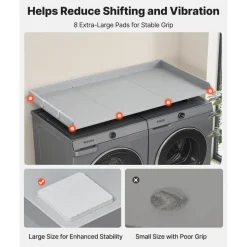 VEVOR Washer Dryer Countertop, 54 x 27.5 in Wooden Washer and Dryer Topper with Edge & 2 Hooks, Water-Resistant Laundry Machine Topper for Laundry Closet Pantry Counter Organization and Storage, Gray