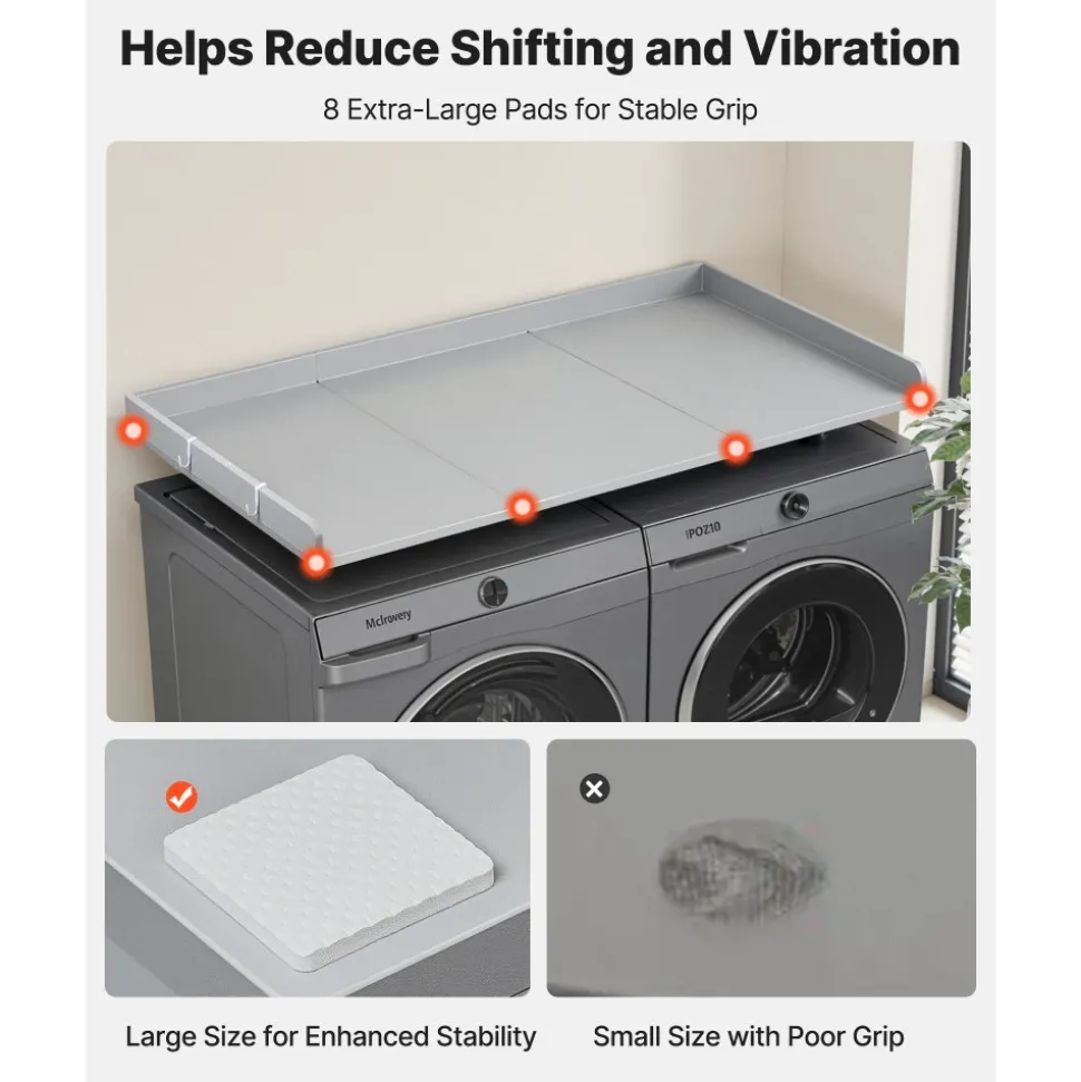 VEVOR Washer Dryer Countertop, 54 x 27.5 in Wooden Washer and Dryer Topper with Edge & 2 Hooks, Water-Resistant Laundry Machine Topper for Laundry Closet Pantry Counter Organization and Storage, Gray
